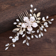 Peigne à cheveux de mariée en alliage de zinc orné de strass dorés, 21,6 x 16,5 cm