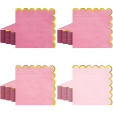 Serviettes de cocktail roses festonnées avec bordures dorées (lot de 4)