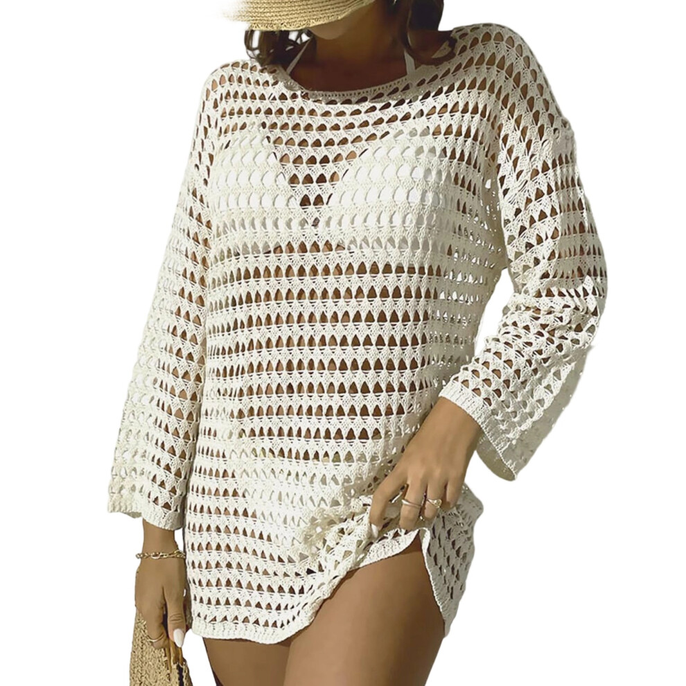 Womens Crochet Beach Dresses Swimsuit Swim Cover Up-apricot M