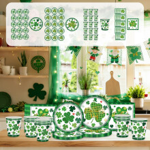 Assiettes et gobelets en papier à motif trèfle pour la Saint-Patrick, 18 cm