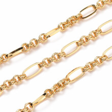 Messing schakelketting, 18 karaats verguld, 1 meter, 12 x 6 x 1,5 mm