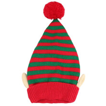 Kerstmuts van gebreide stof met pompon en streepjespatroon