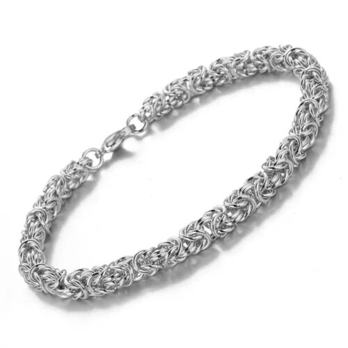 Pulseira bizantina em aço inoxidável prateada, 7,5 polegadas (6 mm). 1