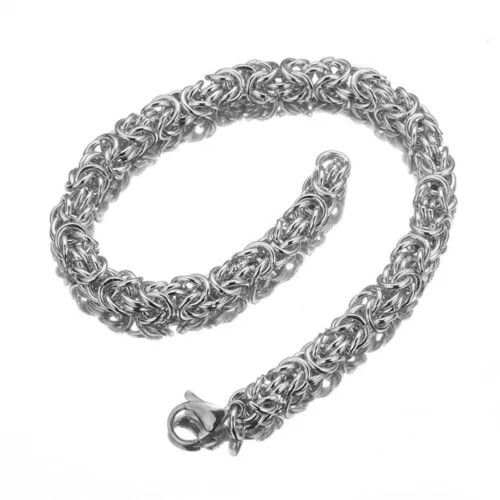 Pulseira bizantina em aço inoxidável prateada, 7,5 polegadas (6 mm). 2