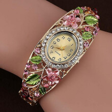 Yaman dameshorloge met bloemenarmband en quartz uurwerk