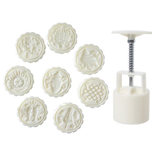 Nonrust Steel Mooncakes Molds 100G Capacity 8 Design Hand Press