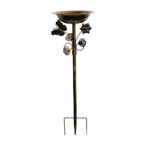 Iron Bird Bath for Backyard Decors Provide-golden butterfly