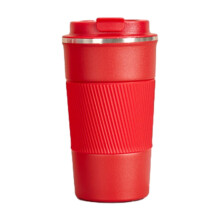 Roestvrijstalen thermische koffiebeker met leren omhulsel