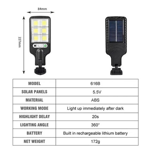 Poste de luz solar externo à prova d'água com sensor de movimento (1 unidade)