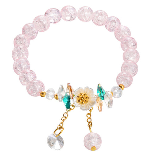 Pulseira elástica com contas de flores para mulheres