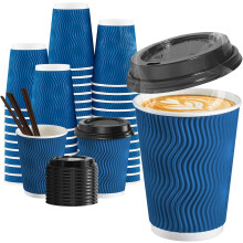 Gobelets à café jetables bleu marine 35 cl, paroi ondulée, 90