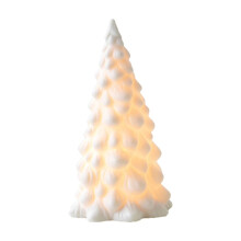 Keramische kerstdorpjes in de vorm van huisjes met lichtwit porselein.