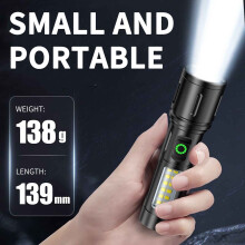 YiFudd Stark Ficklampa Utomhus Hushåll Mini Uppladdningsbar Liten Äldre Bärbar Långdistans Handlampa