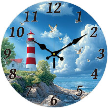 Horloge murale phare océanique, silencieuse, à piles, 30 cm (12 pouces)