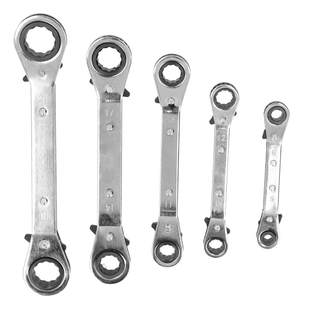 5 Piece Ratchet Wrench Set Double End Chrome