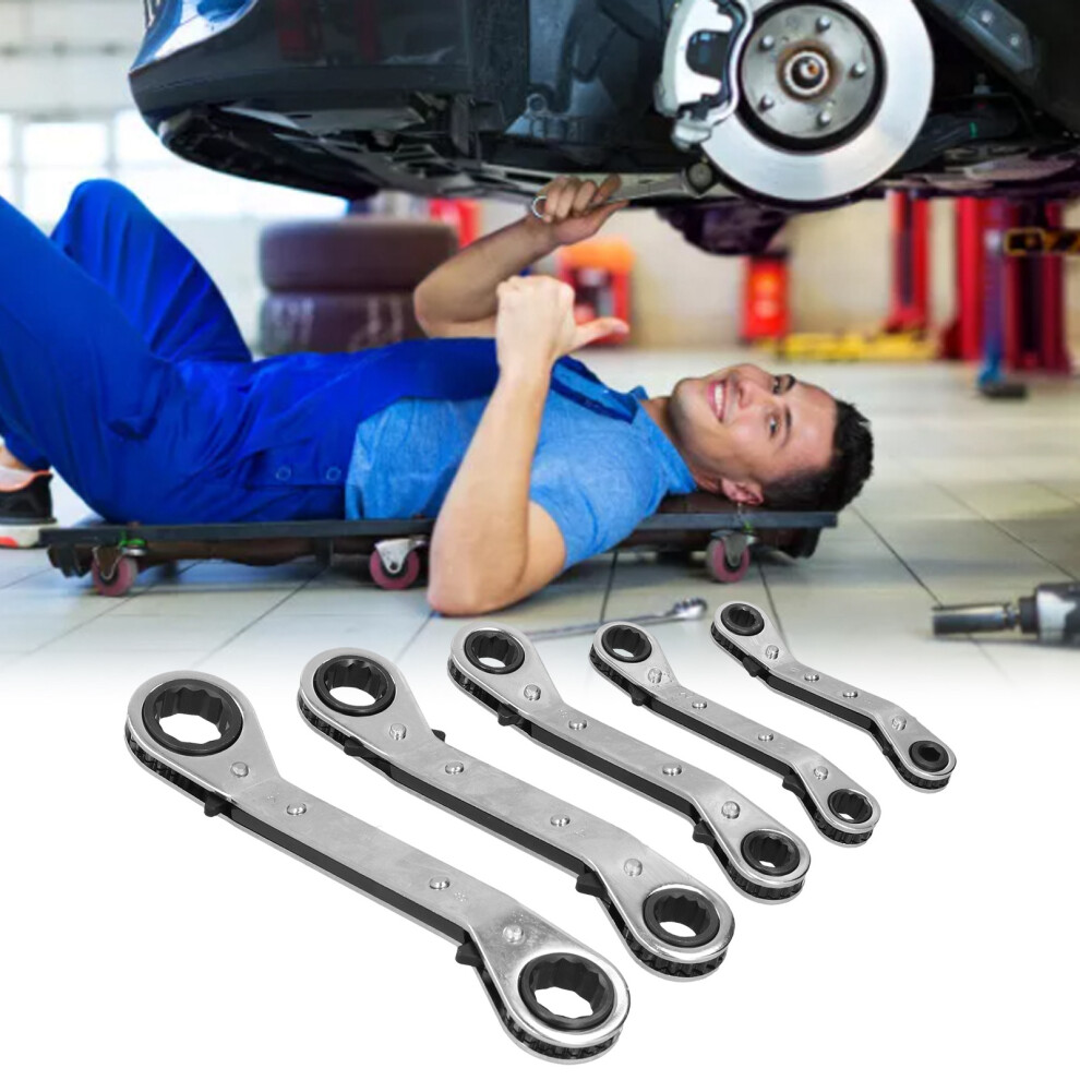 Double End Ratcheting Wrench Set 5Pcs Chrome