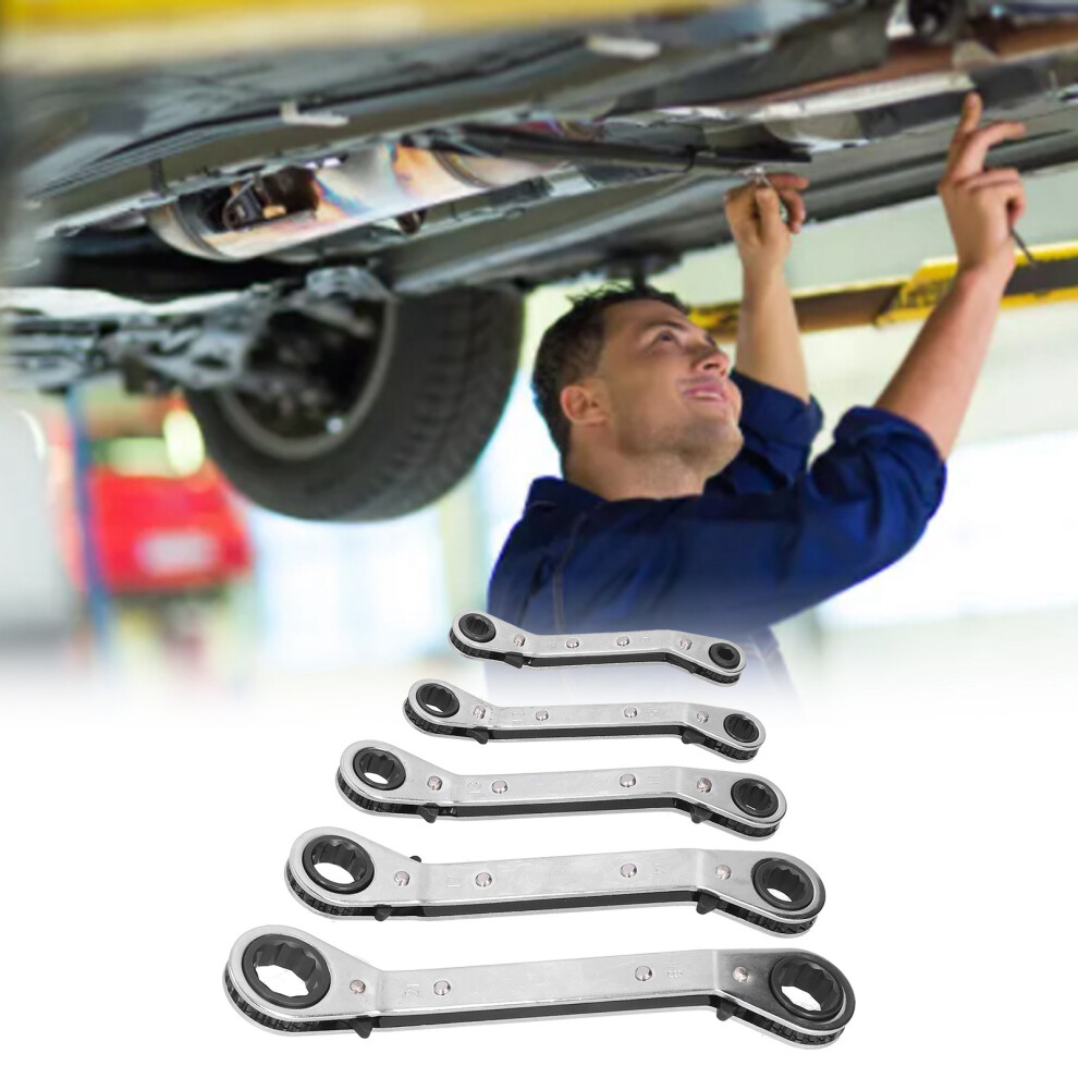 5 Piece Ratchet Wrench Set Double End Chrome