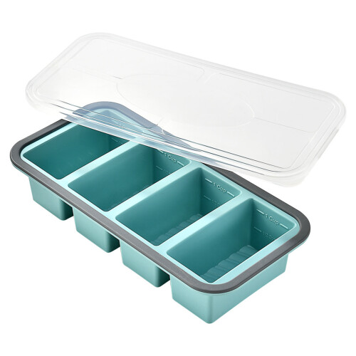 Siliconen voedselbesparende container met-3 raster1 blauw