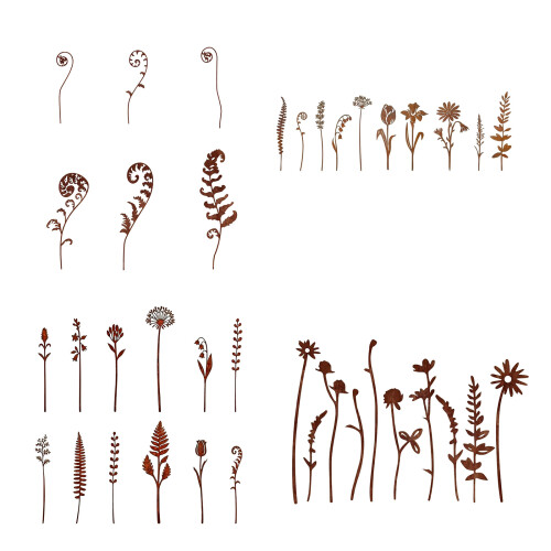 Distinctive Metal Leaf Stake For Landscaping-Rusty Flowers 04 1