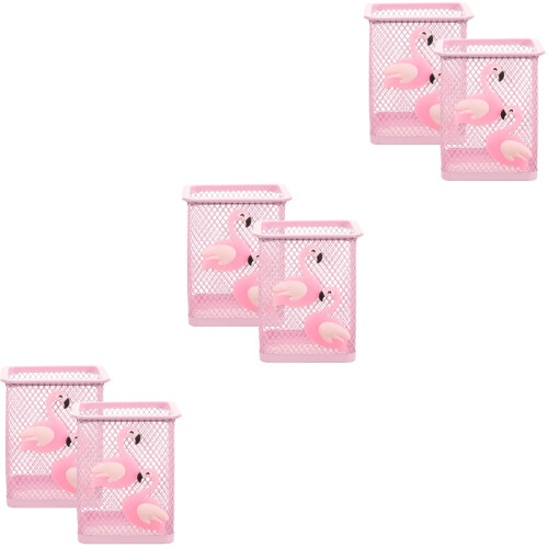 6Pcs Practical Pink Mesh Pencil Holder for Desk Storage