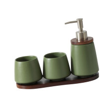 Aesthetic Toothbrush Cup and Soap Dispenser-retro green tapered