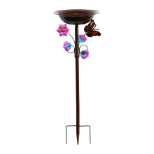 Durable Metal Bird Bath Stake for Yard-colorful butterfly