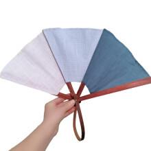 Natural Linen Fabric Folding Fan with Smooth Wooden Frame for-2