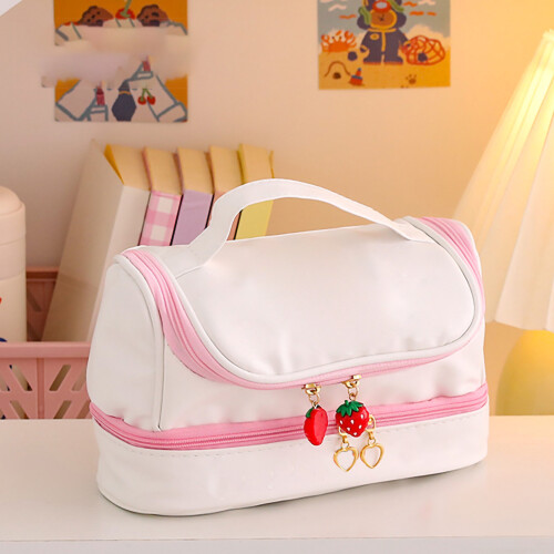 PU Waterproof 2 Layer Pencil Case Strawberry Zip