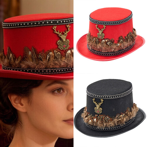 Stylish Gothic Feather Deer Hat Perfect For Halloween Event-Red 2
