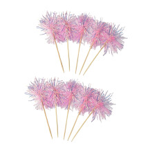 Colorful Tinsel Wooden Cake Picks 10 pcs