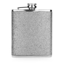 Höftkolv i rostfritt stål i silverglitter, 7 oz