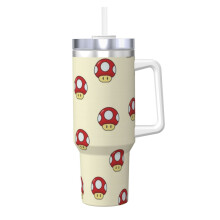 Gobelet Mario en acier inoxydable de 1,2 L (40 oz) avec anse et paille
