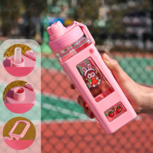 Poaug glasflaska på rea, kawaii vattenflaska med söta klistermärken, estetisk läckagesäker fyrkantig dricksflaska rosa, kompatibel med resor och