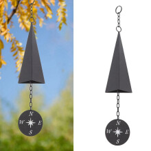 Cloche à vent triangulaire en fer au design rétro avec boussole, carillon décoratif