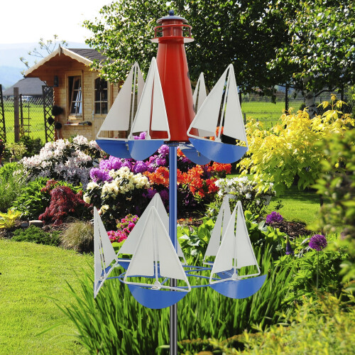 Sailboat wind spinner metal lighthouse decor