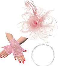 Cosplay Party Hair Ornament Gloves Necklace-Pink Size fits all