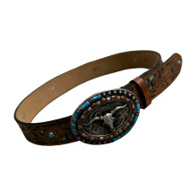 Antique Western Belt With Metal Bull Head Buckles And PU-115cm