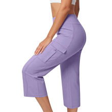 Women's loose-fitting, casual cropped trousers with-Purple S