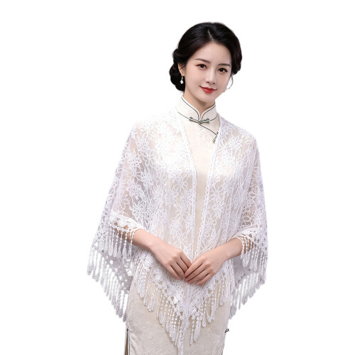 Beautiful Embroidered Lace Wrap Soft Polyester Fabric For-White