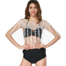 Stylish Openwork Mesh Cloak Scarf Beaded Evening Capelet With
