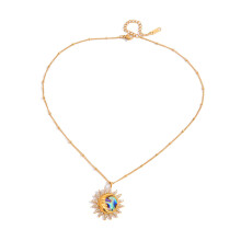Elegant Abalone Shell And Sun Pendant Necklace With Rhinestones