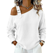 Flattering V Neck Shirt Long Sleeve For Women-White XXL