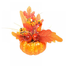 Citrouille artificielle de 15 cm (5,9 po) avec tournesols et pommes de pin, citrouille orange automnale pour la décoration de table de Thanksgiving