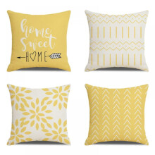 Lot de 4 housses de coussin décoratives carrées 45 x 45 cm, motif géométrique, jaune. Idéales pour canapé, chambre ou voiture.