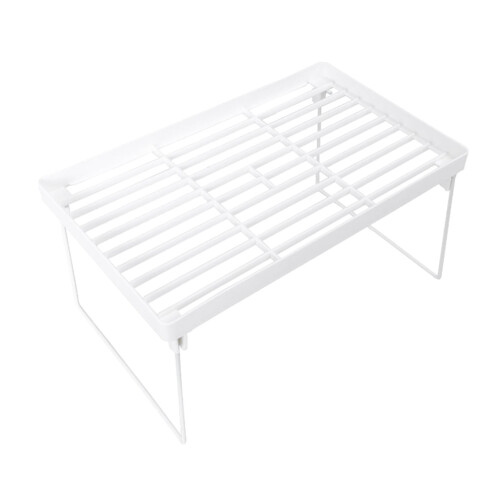 White wire stacking shelf foldable space-saving 3-tier 1