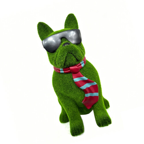 Grüne, beflockte Welpenstatue mit cooler Sonnenbrille, tragbare