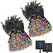 Lot de 2 guirlandes lumineuses solaires de 50 LED, 9,75 m, 8 modes d'éclairage, étanches, décoration intérieure/extérieure pour jardin, sapin de