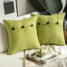 Housse de coussin décorative style ferme, mélange de coton, à triple bouton, 45,7 x 45,7 cm, jaune-vert, lot de 2