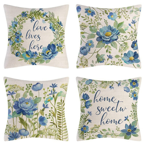 Fodere per cuscini primaverili in stile rustico, set da 4 pezzi (45x45 cm)
