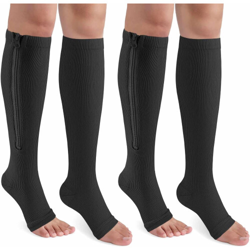 Compression Socks 15-20 mmHg Open Toe Knee High 2 Pairs